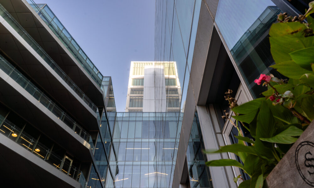 SpaceCo, Close up of view up of google headquarters, plants right side, google headquarters