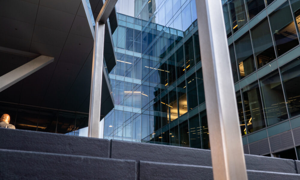 SpaceCo, close up of railing and stairs, google headquarters