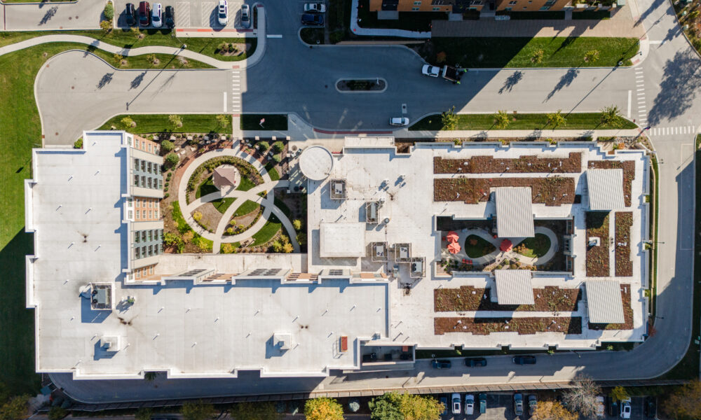 SpaceCo, aerial shot directly above building, uptown lagrange